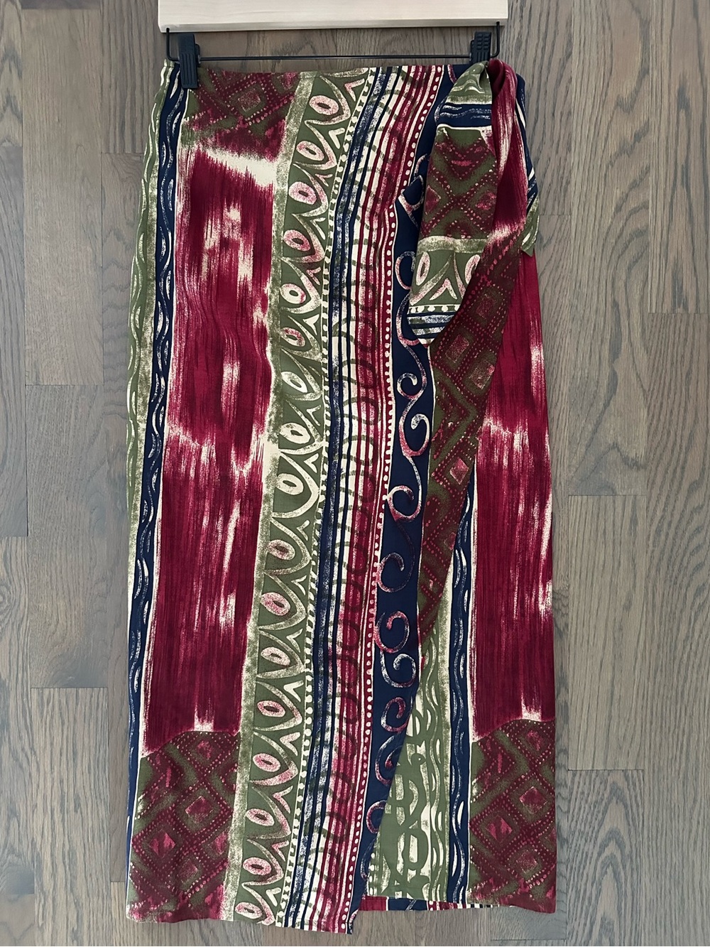 Vintage The Limited Batik Abstract Print Silk Wrap Midi Skirt Coverup Multi M